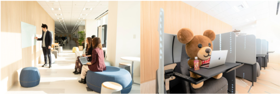 左：立ちミーティングスペース 右：個人用作業集中ブース