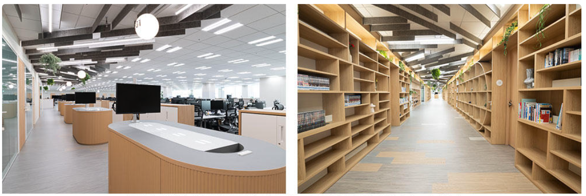 床材や什器には地球環境にやさしい天然素材「リノリウム」を使用