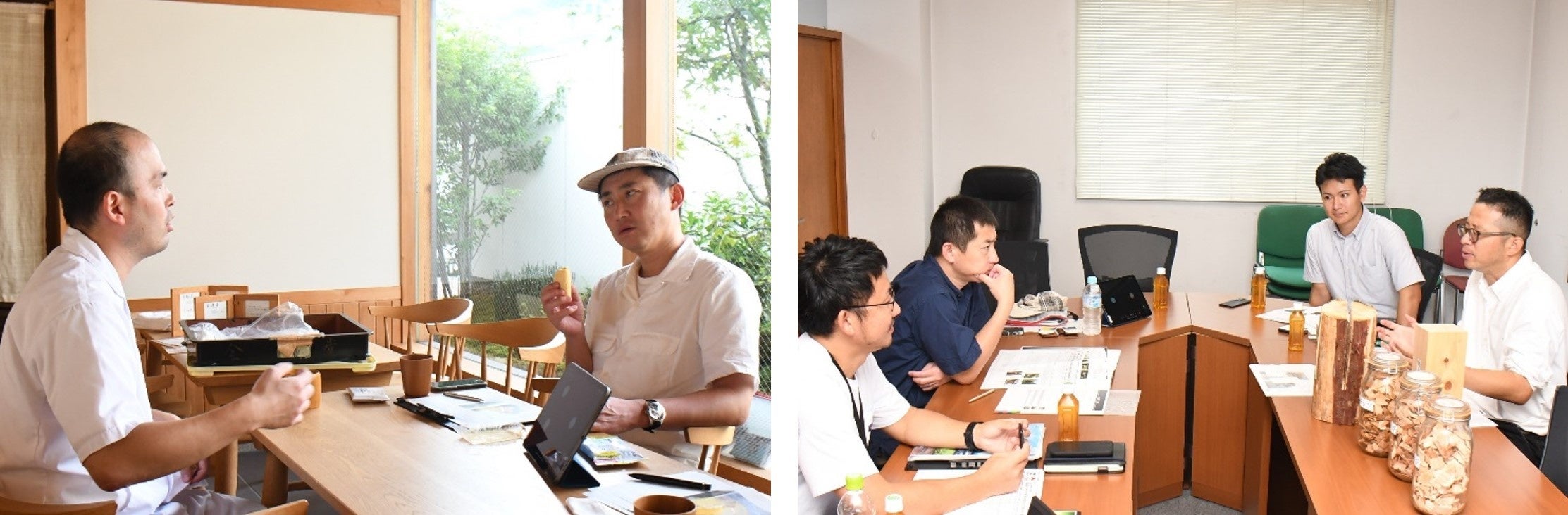 みのかも金蝶堂（写真左）と佐合木材（写真右）での第1回開発会の様子