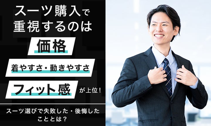 スーツ購入で重視するのは「価格」「着やすさ・動きやすさ」「フィット スーツ購入で重視するのは「価格」「着やすさ・動きやすさ」「フィット