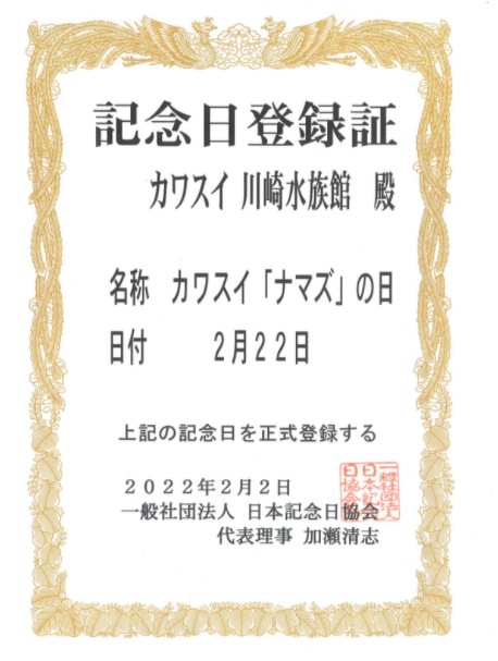 カワスイ「ナマズ」の日登録証