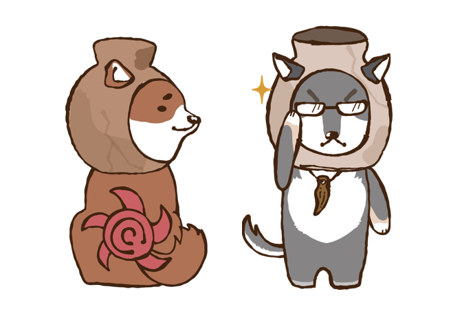 朝日遺跡公式マスコットキャラクター 「アカ」「クロ」