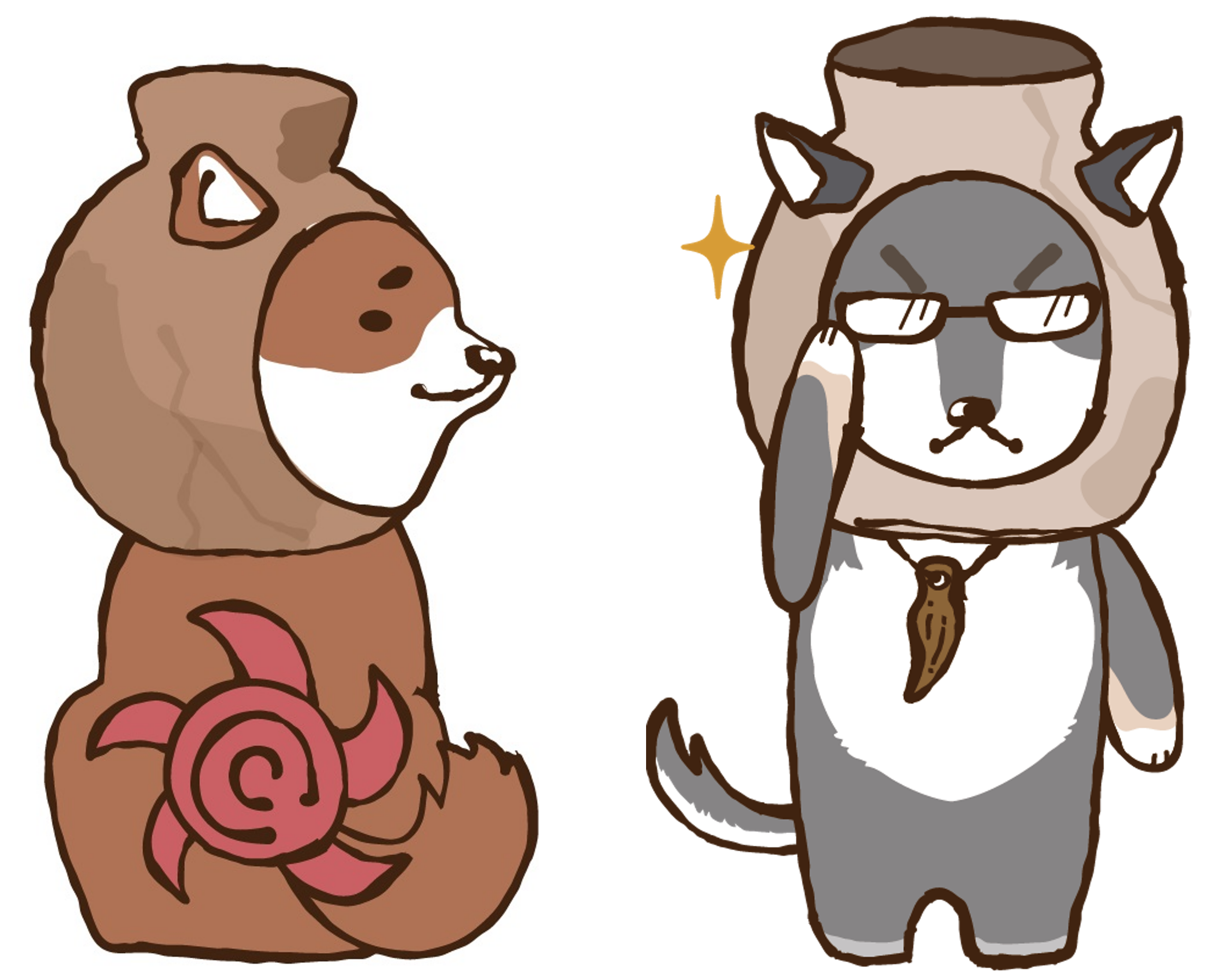 朝日遺跡公式マスコットキャラクター 「アカ」「クロ」