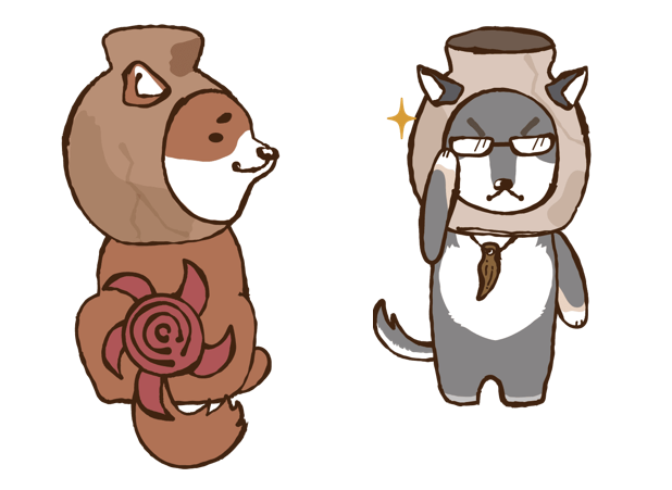 朝日遺跡公式マスコットキャラクター 「アカ」「クロ」