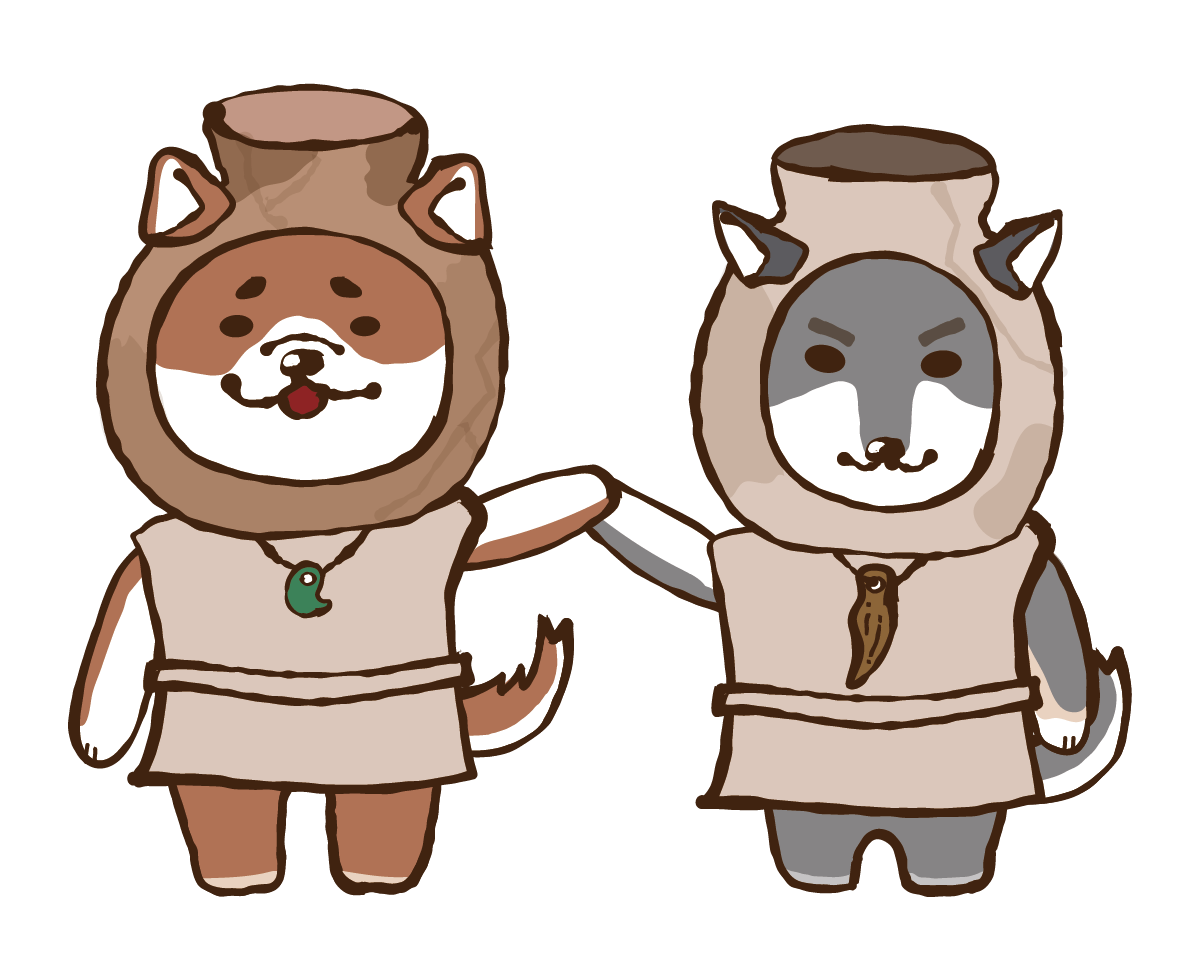 朝日遺跡公式マスコットキャラクター 「アカ」「クロ」