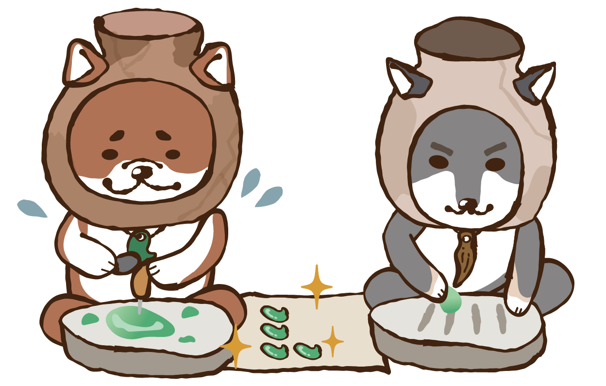 朝日遺跡公式マスコットキャラクター 「アカ」「クロ」