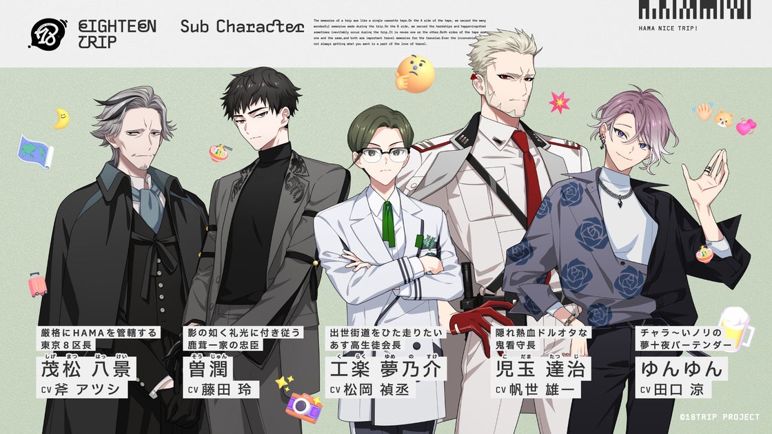 新作ゲーム『18TRIP』観光区長たちのサブキャラクターとキャスト情報公開! 新作ゲーム『18TRIP』観光区長たちのサブキャラクターとキャスト情報公開!