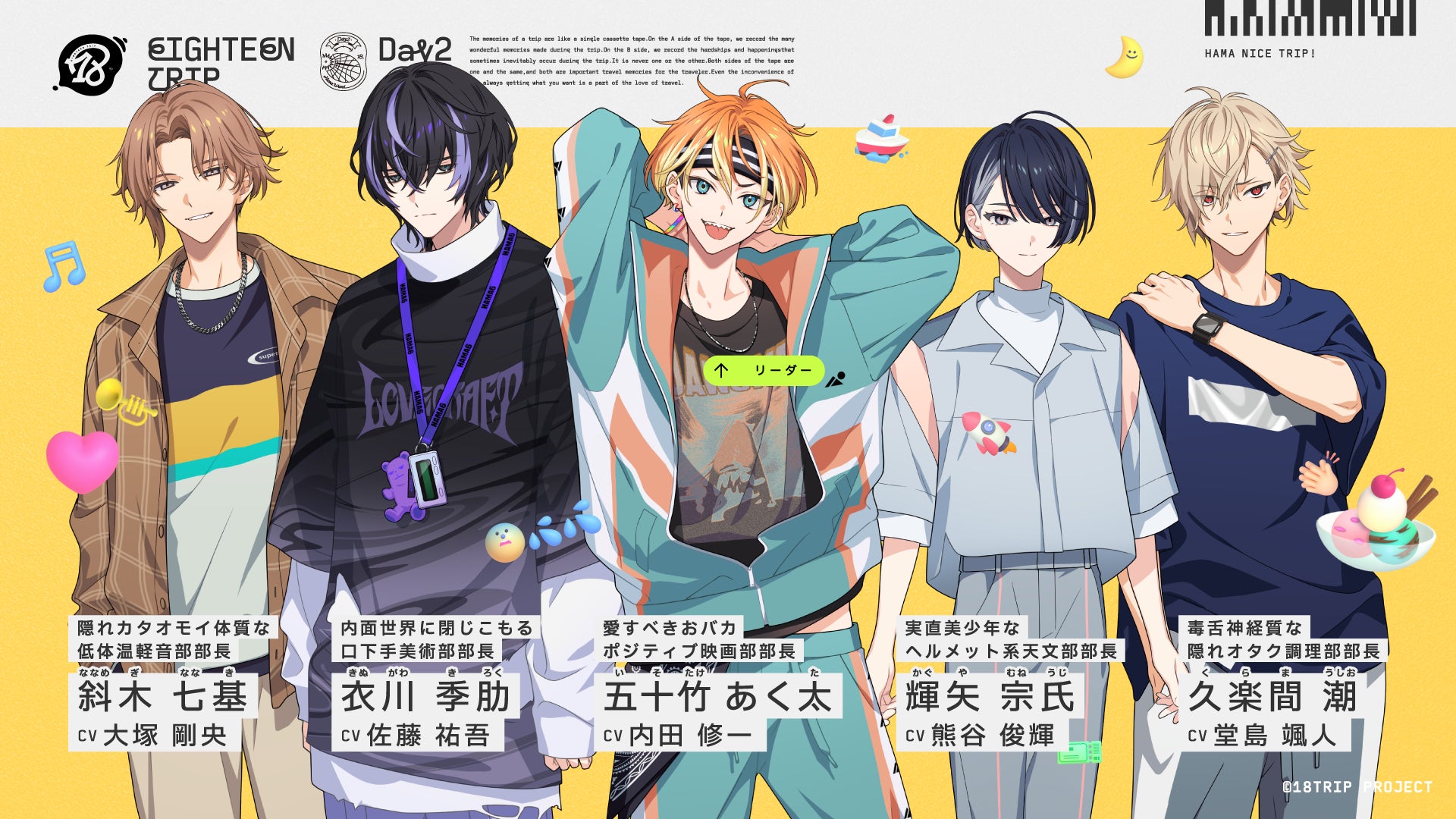 『18TRIP(エイティーントリップ)』昼班キャラクター&キャスト発表!新作タイトルの魅力とキャンペーン情報も 『18TRIP(エイティーントリップ)』昼班キャラクター&キャスト発表!新作タイトルの魅力とキャンペーン情報も