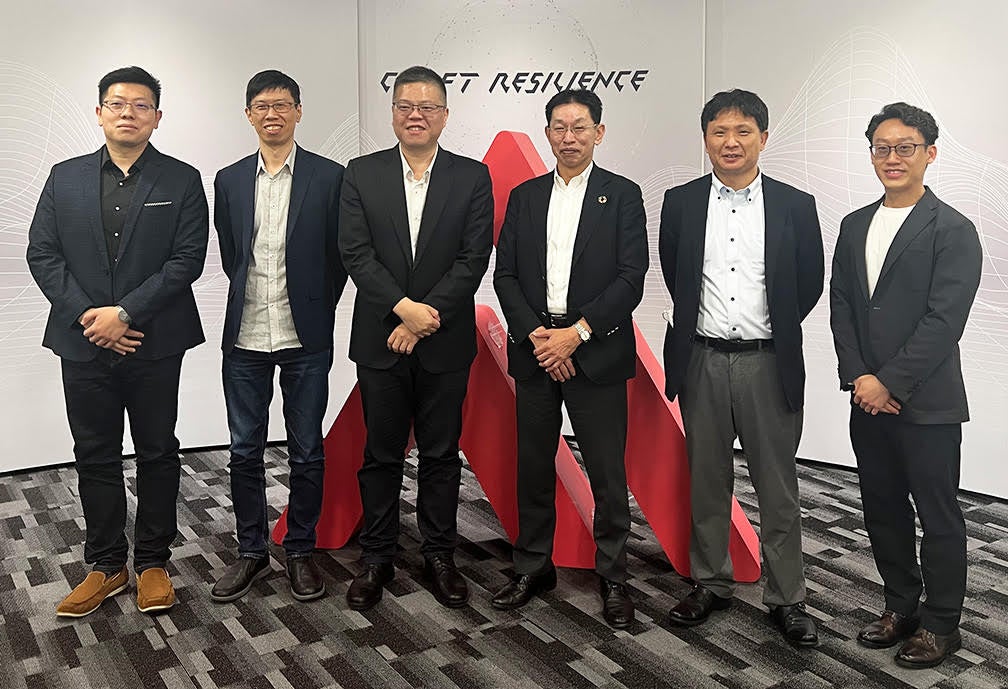 (左から)CyCraft Technology CISO 叢培侃、同様 CTO 邱銘彰、同様 CEO 吳明蔚、株式会社アイティフォー代表取締役社長 佐藤恒徳、同様 執行役員 河野一典、同様 システムエンジニア Phung Tien Dat