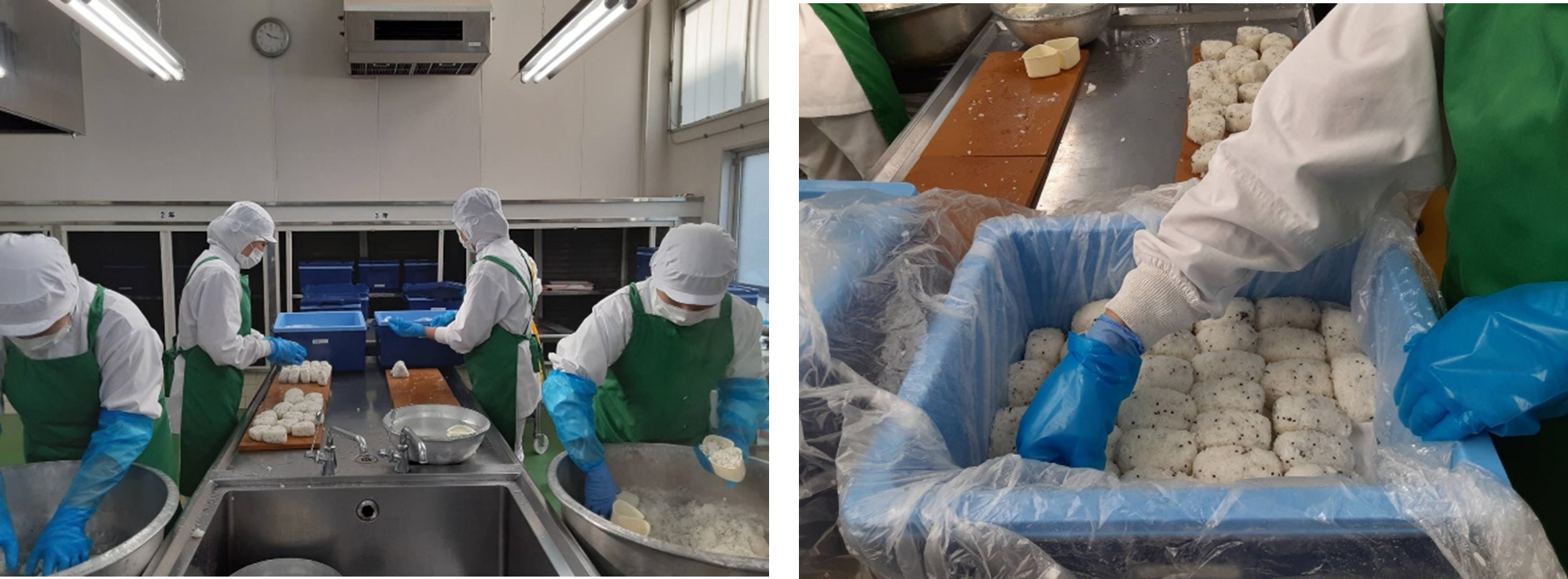 おにぎり型に入れてから、手で崩れないように握っていく