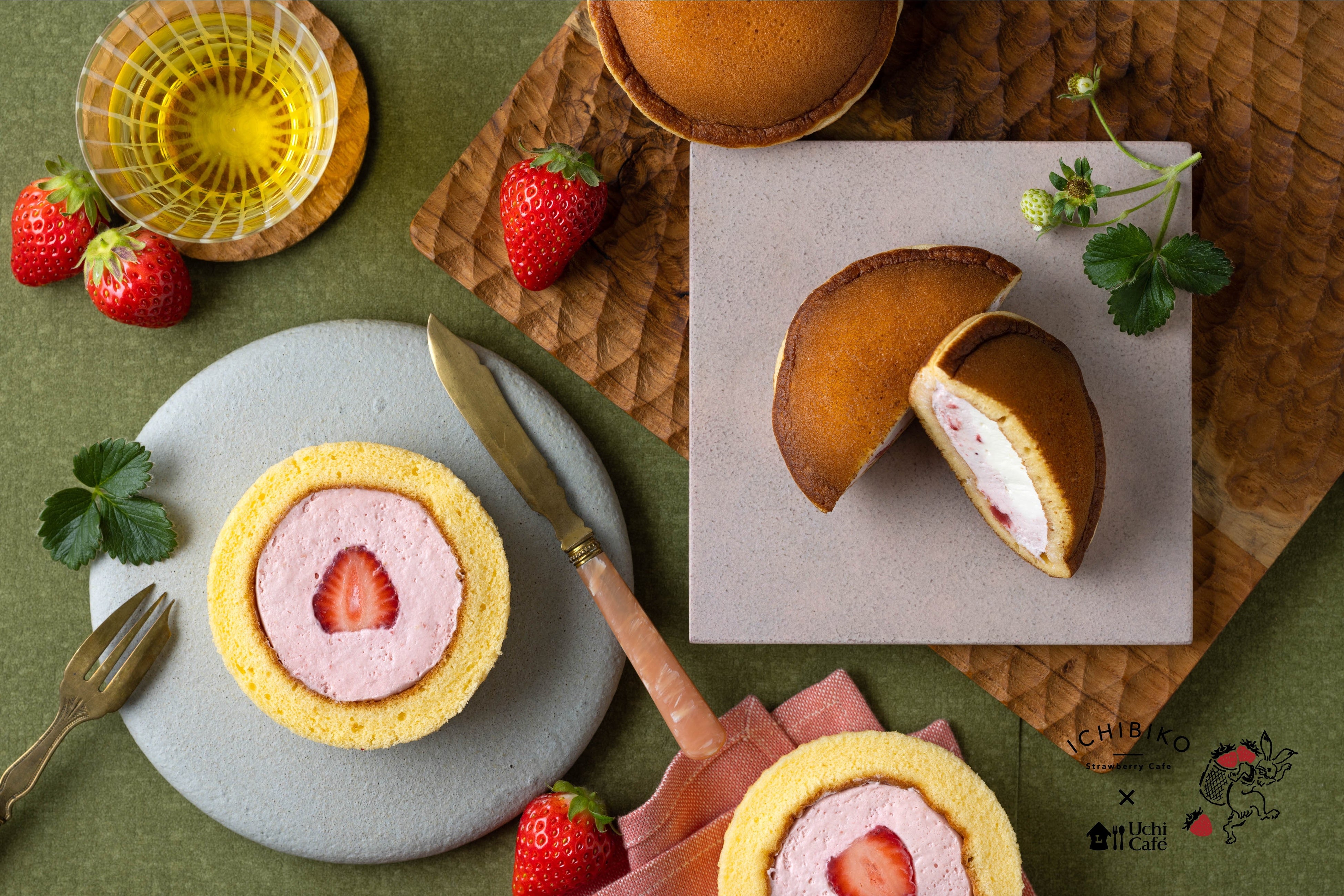 「Uchi Café×ICHIBIKO　いちごロールケーキ」「Uchi Café×ICHIBIKO　いちごみるくどらもっち」2022年3月29日（火）より順次発売