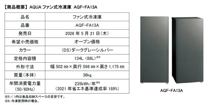 冷凍も冷蔵もこれ1台。自由度の高いフリーザーに新色登場!AQUAファン 冷凍も冷蔵もこれ1台。自由度の高いフリーザーに新色登場!AQUAファン