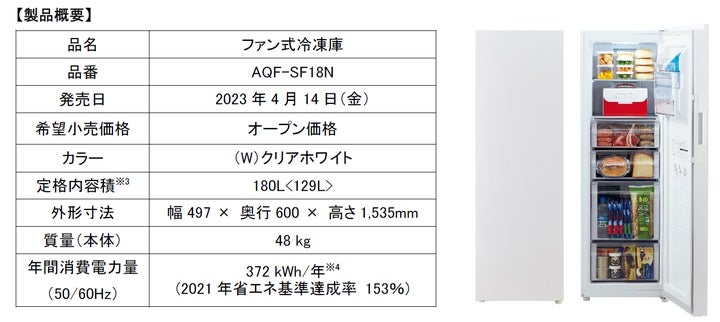 業界唯一※1、扉に製氷ユニットを搭載AQUA 前開き式冷凍庫「AQF-SF18N 業界唯一※1、扉に製氷ユニットを搭載AQUA 前開き式冷凍庫「AQF-SF18N