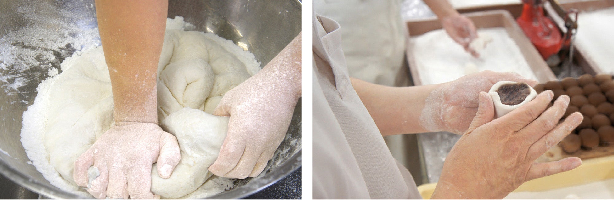 ※写真は製造風景のイメージです。「IRODORI薯蕷饅頭」とは色・サイズが異なります。