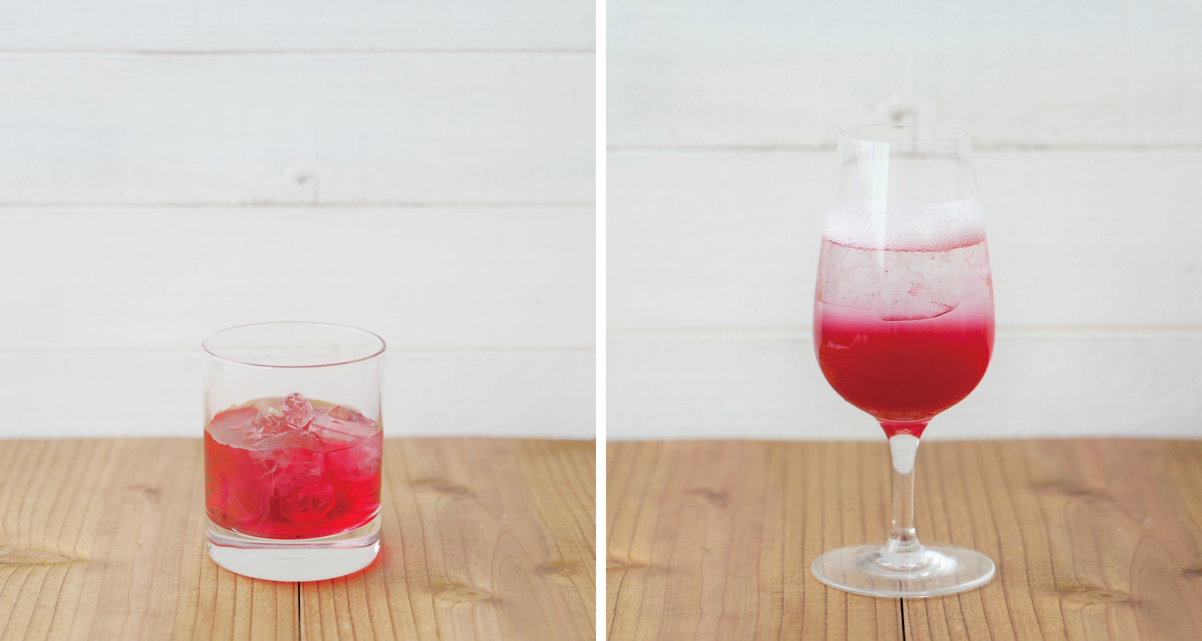 左：オン・ザ・ロック　　　右：ソーダ割 （梅酒：ソーダ　1：2）
