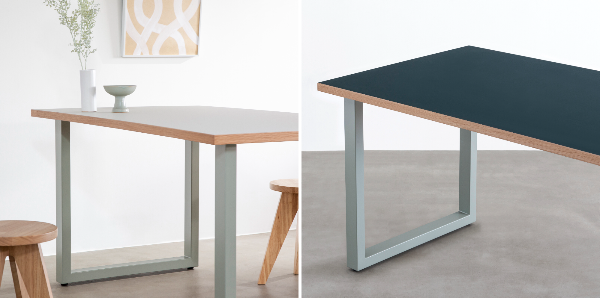 左：リノリウム Mushroom × Eucalyptus、右：リノリウム Conifer  × Eucalyptus