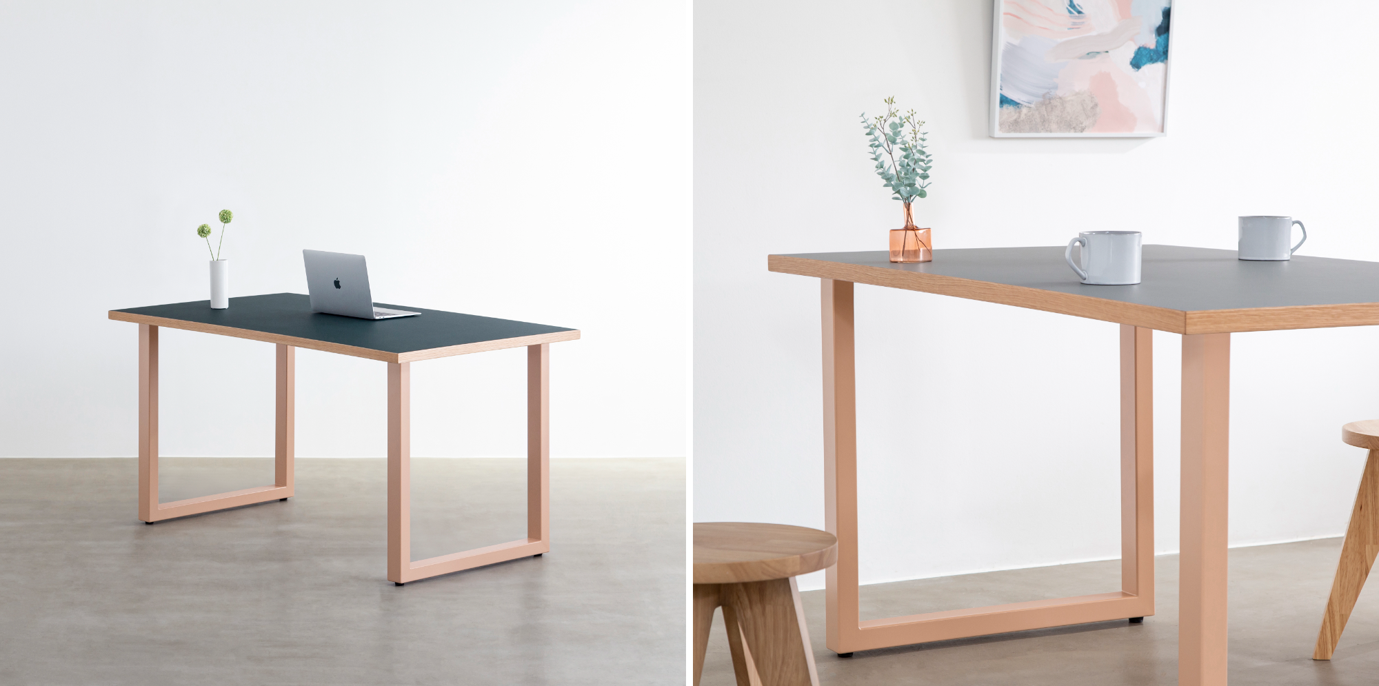 左：リノリウム Conifer × Coral、右：リノリウム Ash × Coral