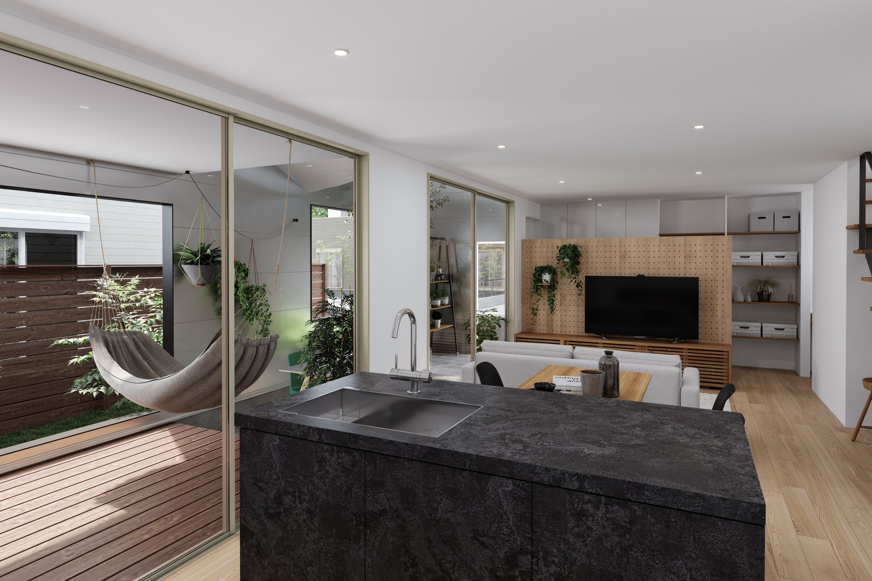 アイランドキッチンから『BA』まで数歩の距離