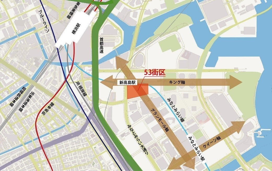 みなとみらいの都市軸の交点に立地