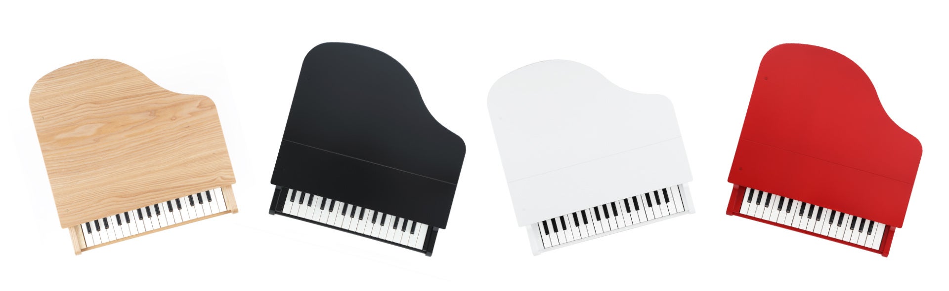 ▲カラーバリエーション（左から）ナチュラル／ブラック／ホワイト／レッド