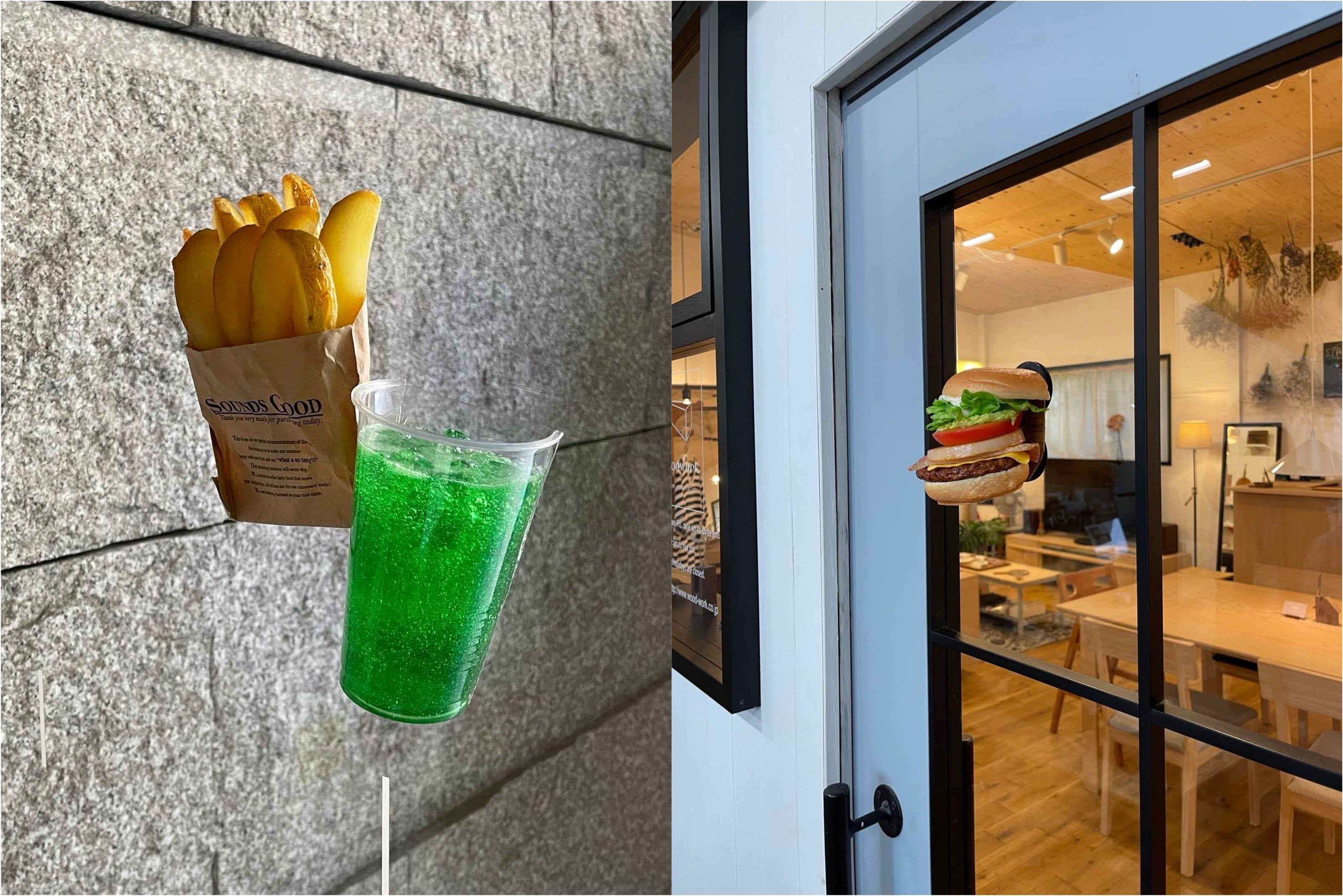 2つのマグプラスをガラスに挟んで使用すれば飛び出す看板も作れる。