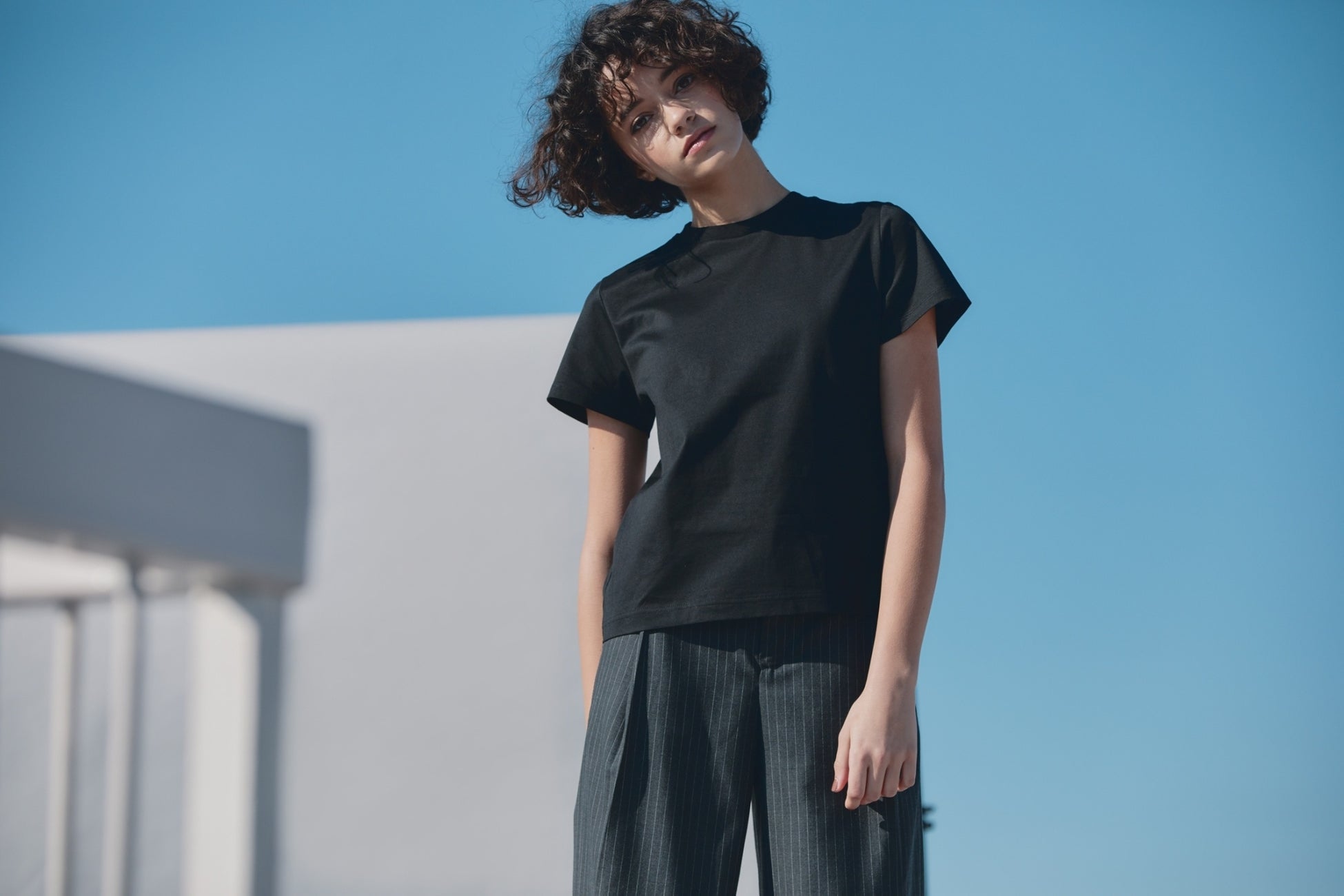 クルーネックTシャツ¥9,900(税込) サイズ:XS・S カラー:BLACK・WHITE・NAVY ※XS・Sサイズはレングスがショート・レギュラーでお選びいただけます。 サイズ:M・L・XL カラー:BLACK・WHITE