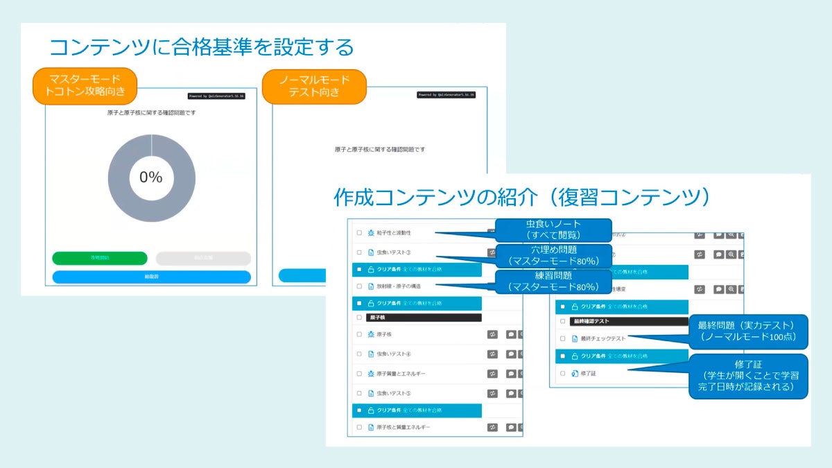 learningBOXコンテンツクリア条件設定の活用についての画面