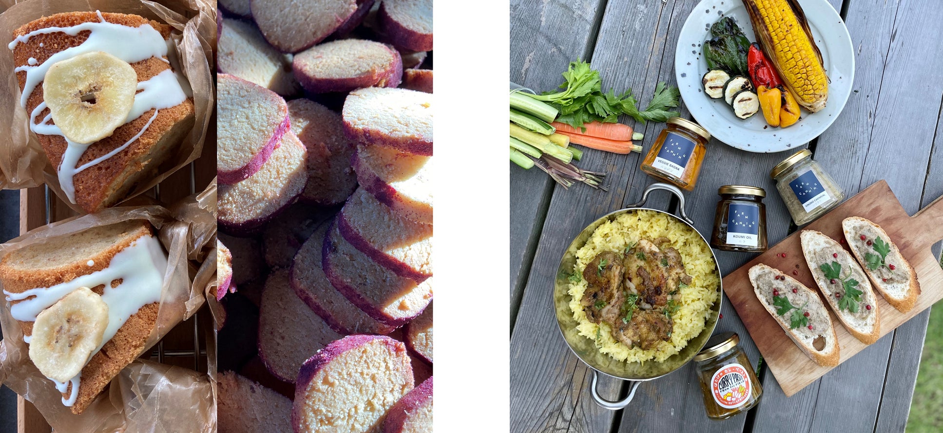 Pecheco(規格外野菜・果物の焼き菓子)(左)、FARM CANNING(規格外野菜のびん詰め)(右)※両店舗とも8日(日)のみ出店