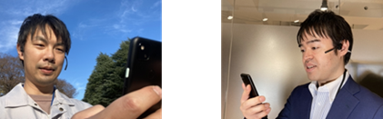 骨伝導型のヘッドセットを装着し現場の映像を共有しながら通話するイメージ