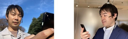 骨伝導型のヘッドセットを装着し現場の映像を共有しながら通話するイメージ