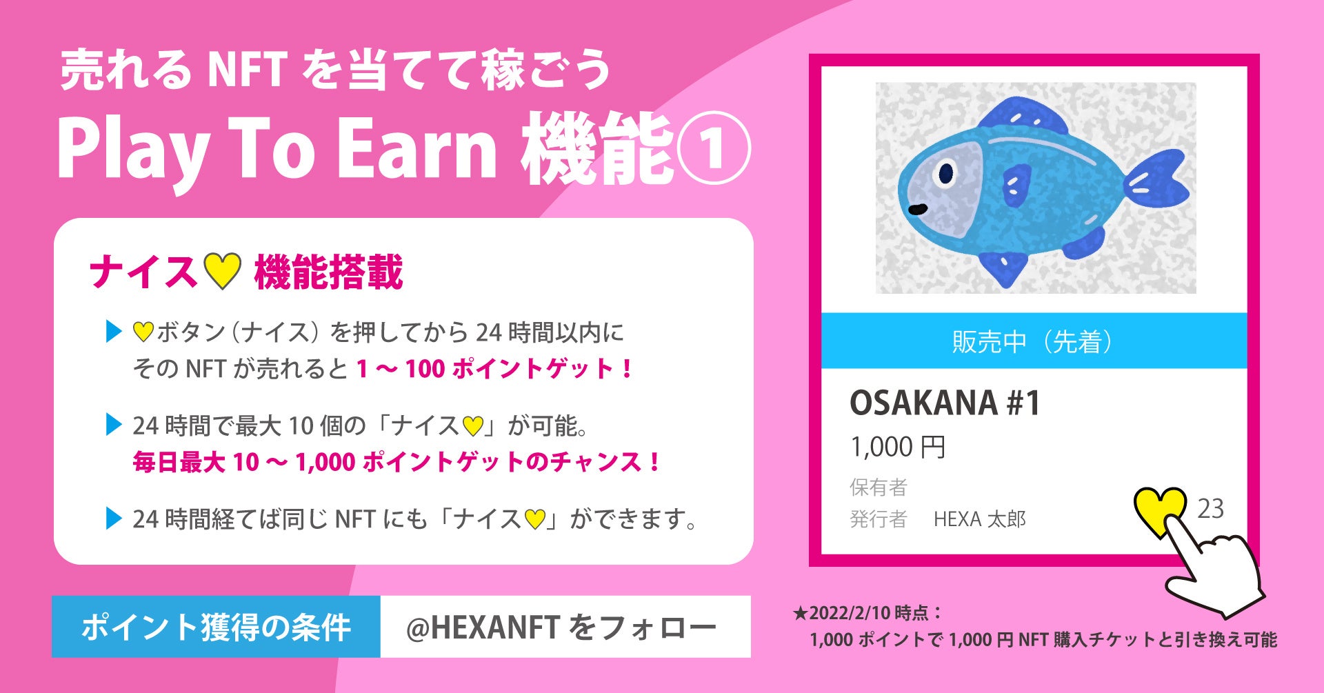 NFTマーケットHEXA(ヘキサ)が「Play To Earn機能①」搭載