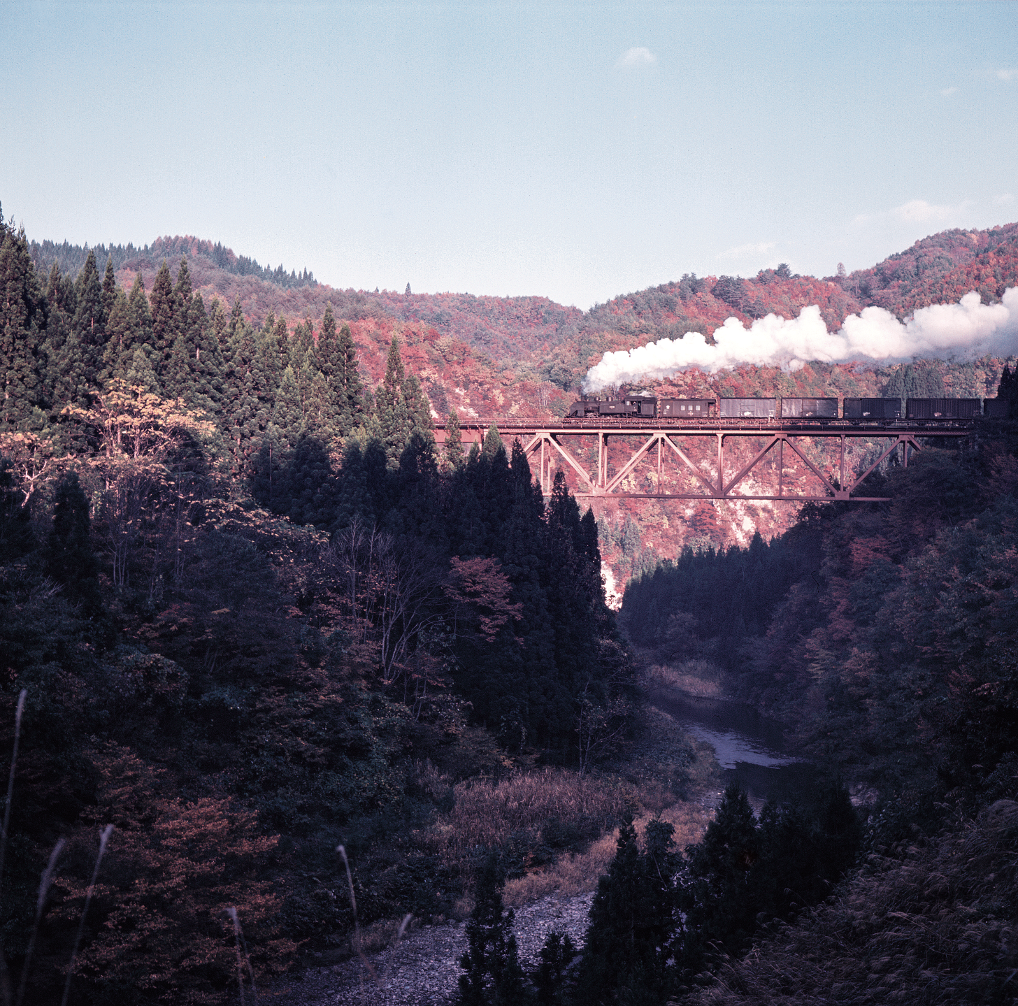 滝谷川橋梁紅葉に染まる
