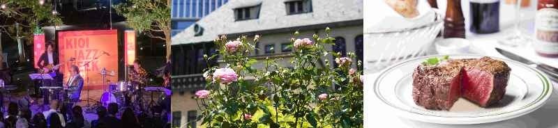 左：KIOI JAZZ WEEK 2019 の様子 中央：KIOI AUTUMN ROSES イメージ 右：KIOI AUTUMN MENU 