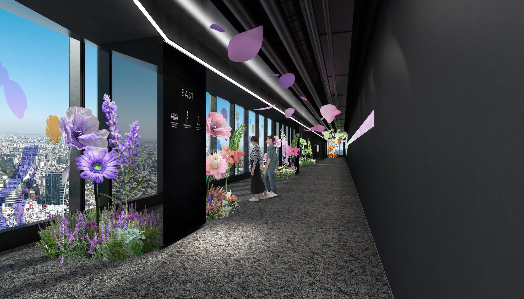 ▲展示イメージ　46階屋内展望回廊全体にアートフラワーが広がります