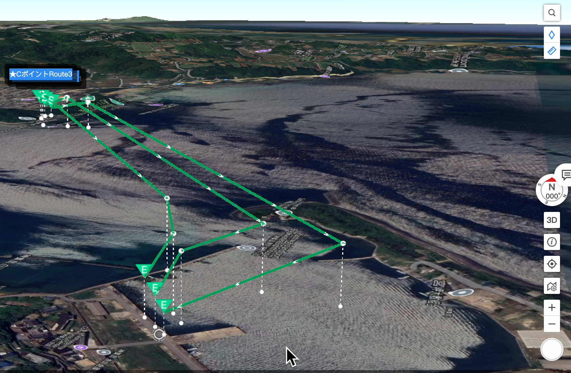 神集島側からの空路の俯瞰図