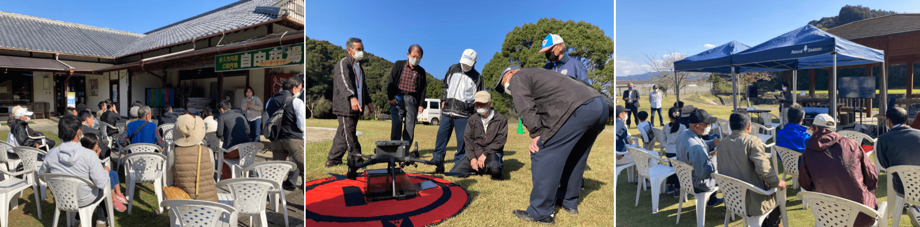ドローンを見学する住民の様子