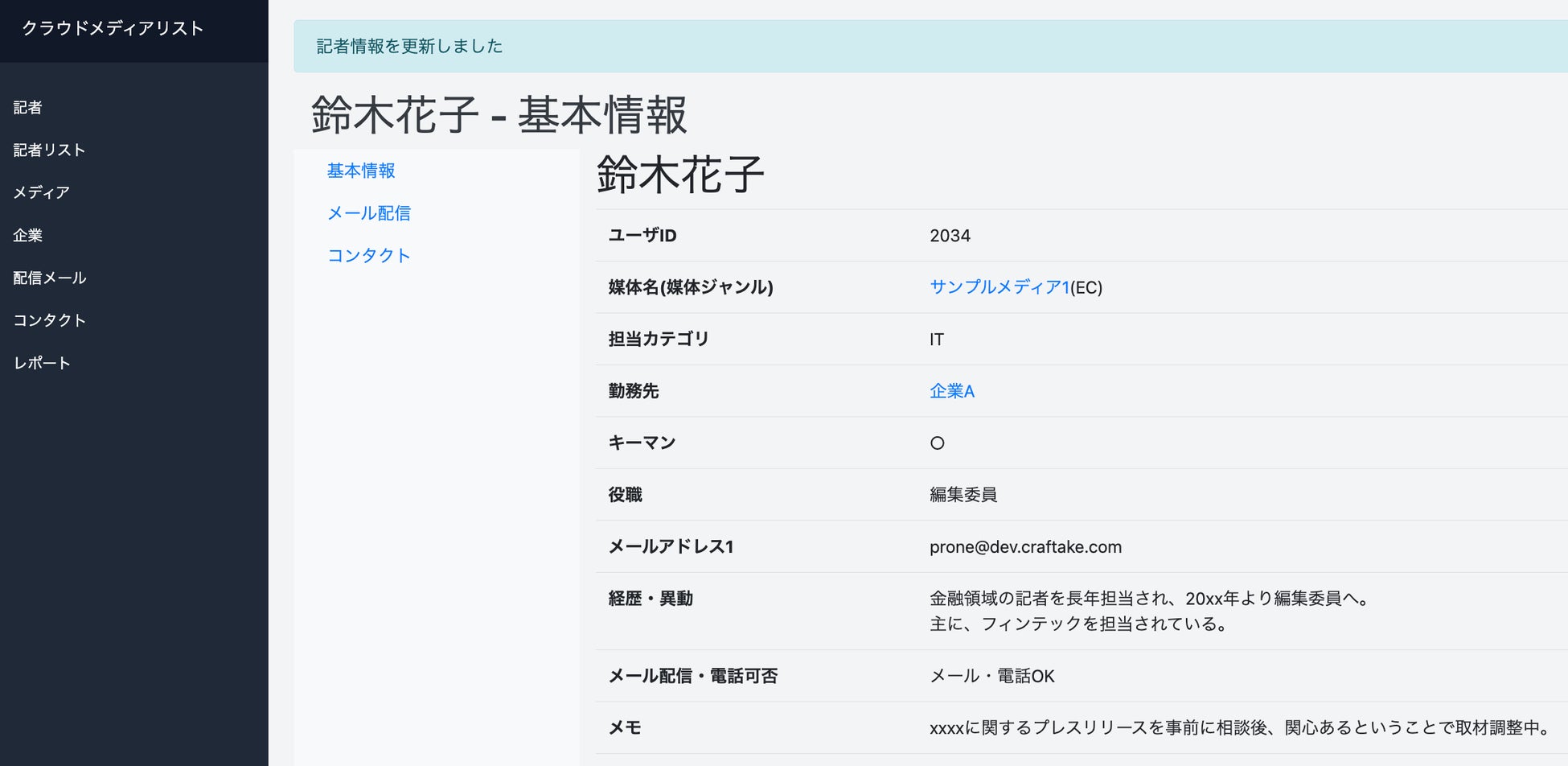 クラウドメディアリストの記者ページ