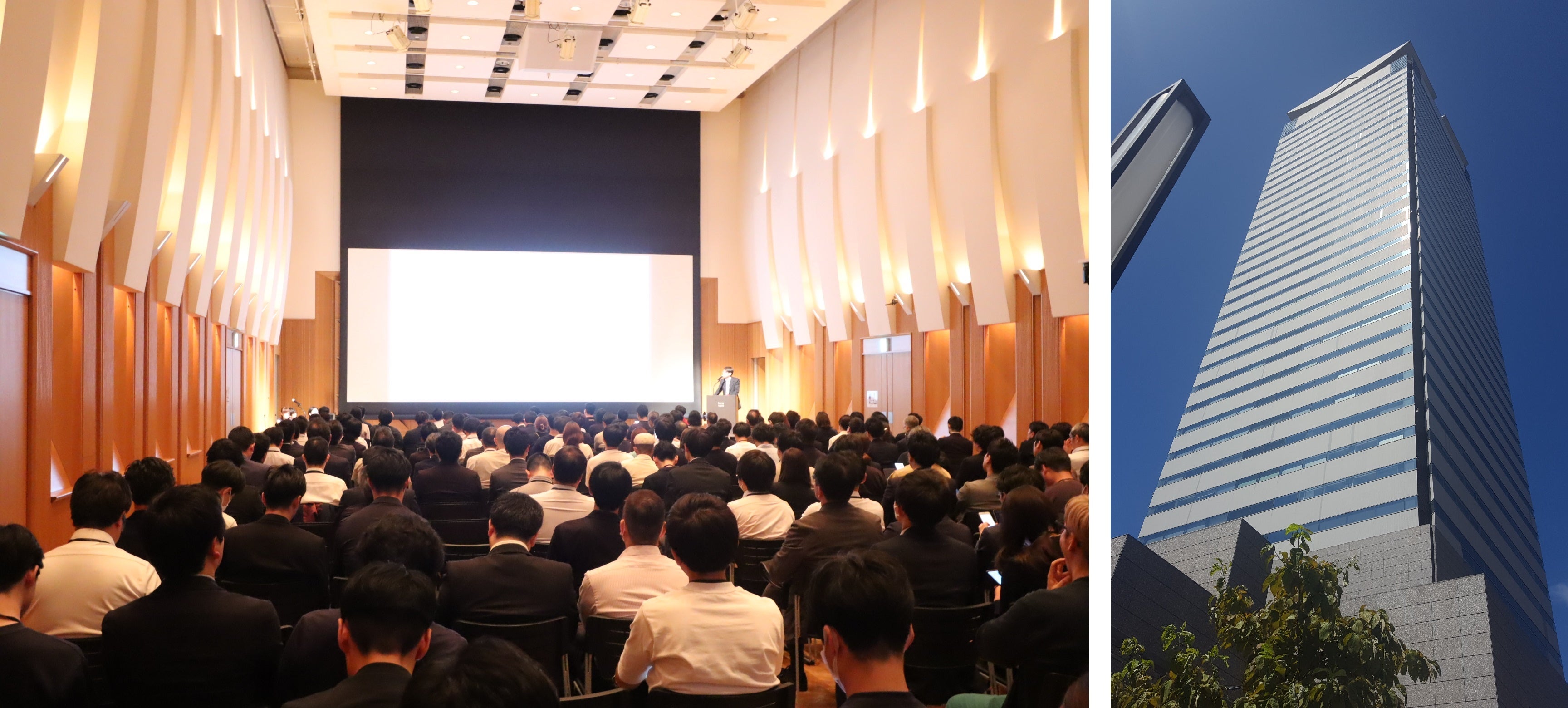 左から：虎ノ門サミット第5回の様子(住友不動産虎ノ門タワー2F ベルサール虎ノ門)、住友不動産虎ノ門タワー 外観