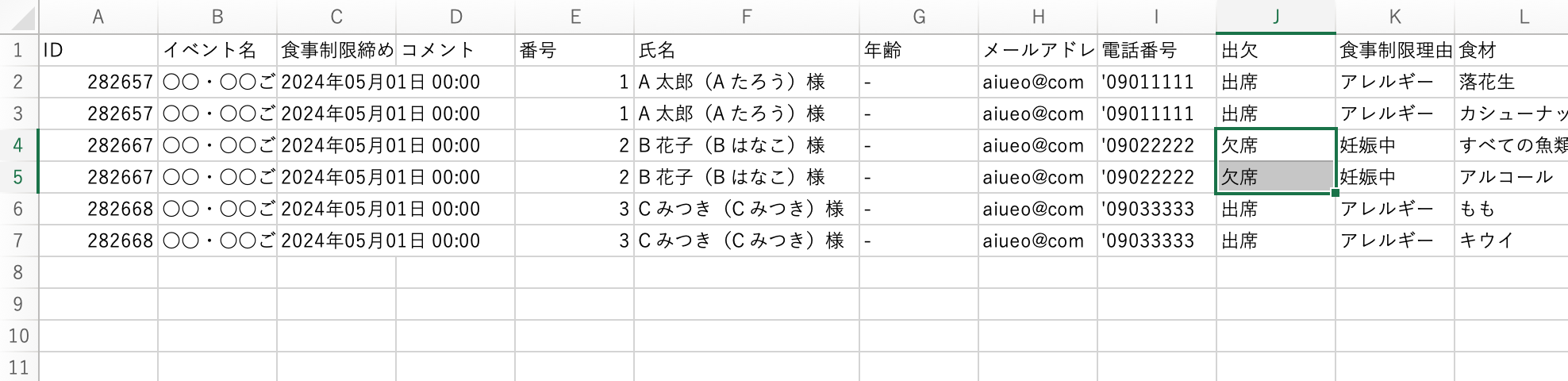 CSV出力イメージ