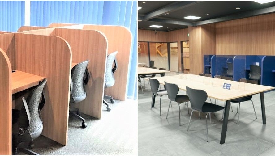 左：本駒込店　コワーキングエリア　右：新宿店　コワーキングエリア