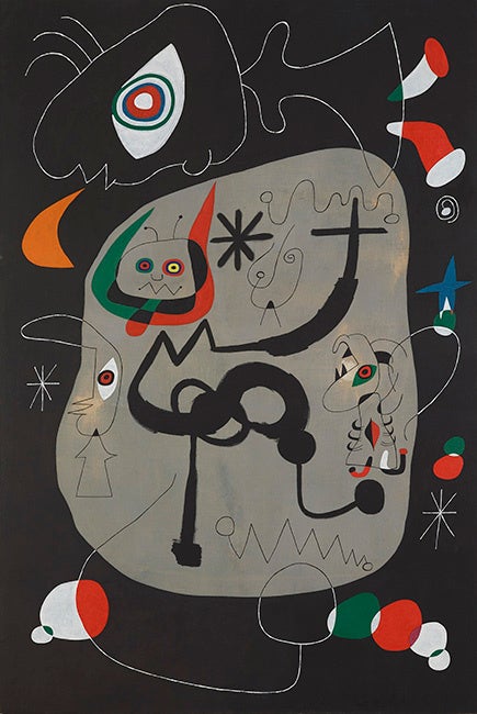 ジュアン・ミロ 《ゴシック聖堂でオルガン演奏を聞いている踊り子》 1945年 油彩、キャンバス 福岡市美術館 © Successió Miró ／ ADAGP, Paris & JASPAR, Tokyo, 2022 E4304