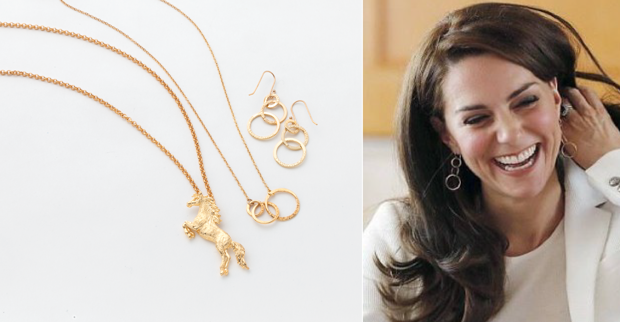 ＜ミラベル＞ 左）Leaping Horseチャームネックレス 23,100円   中）Lolitaネックレス  8,250円 　右）Lolitaループピアス  6,600円