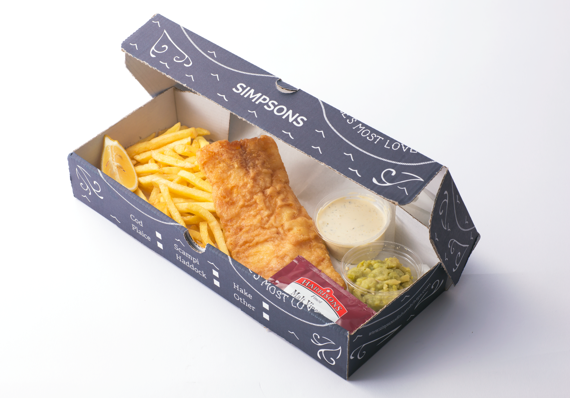 ＜シンプソンズ＞ フィッシュ＆チップス ダブルソース （タルタルソース＋マッシュピーソース） ラージサイズ 1,998円  ※実演