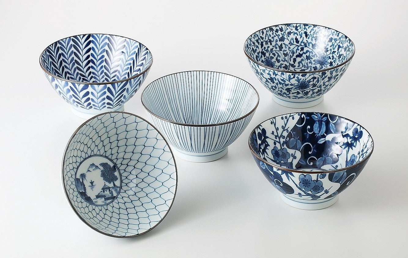 【美濃焼】　藍絵変り反丼5点セット 3,850円