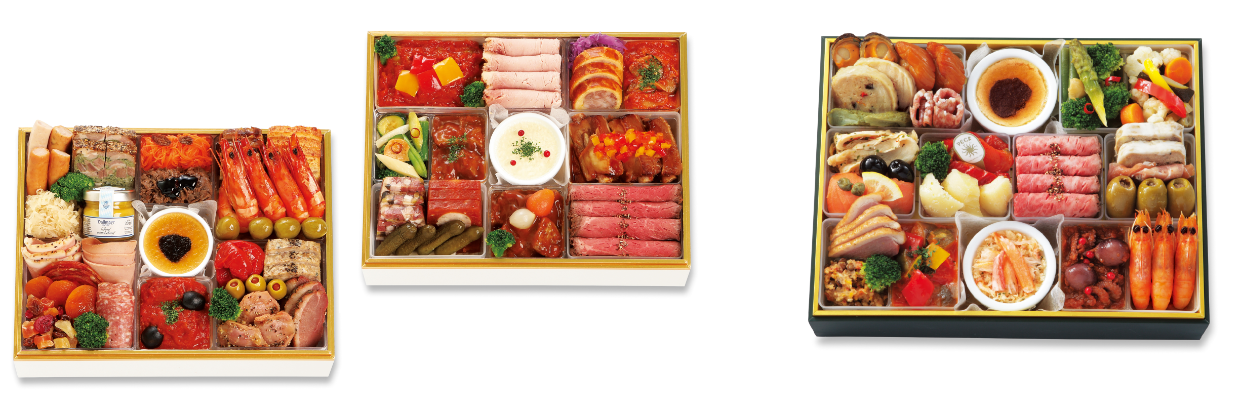 （左）＜ダルマイヤー＞ 洋 二段重　28,080円　（右）＜ペック＞ 洋 一段 15,120円