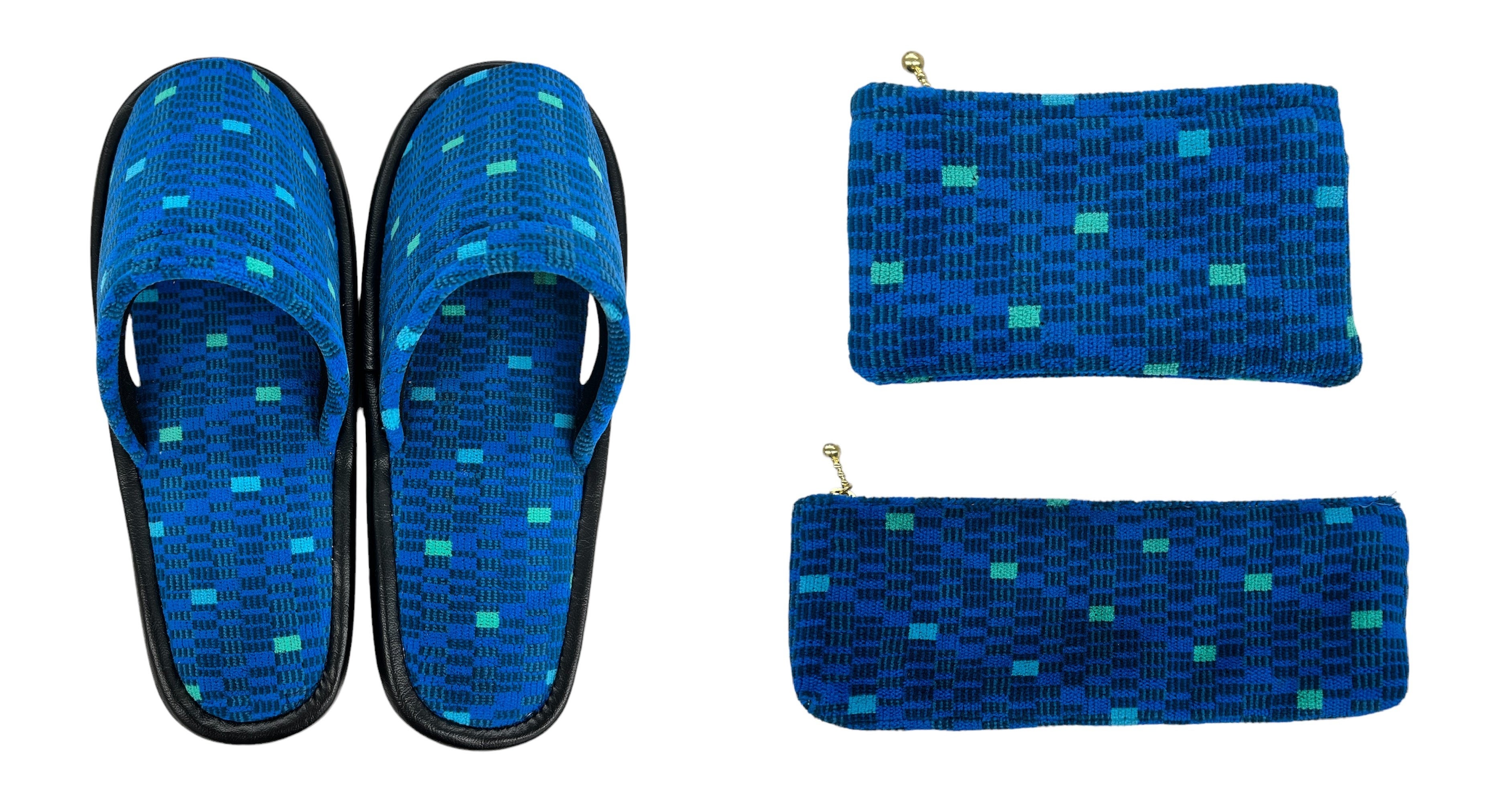 愛知県＜ここ鉄＞ 左）スリッパ 　3,850円　 右上）小銭入れ 　3,080円　右下）ペンケース 　3,850円