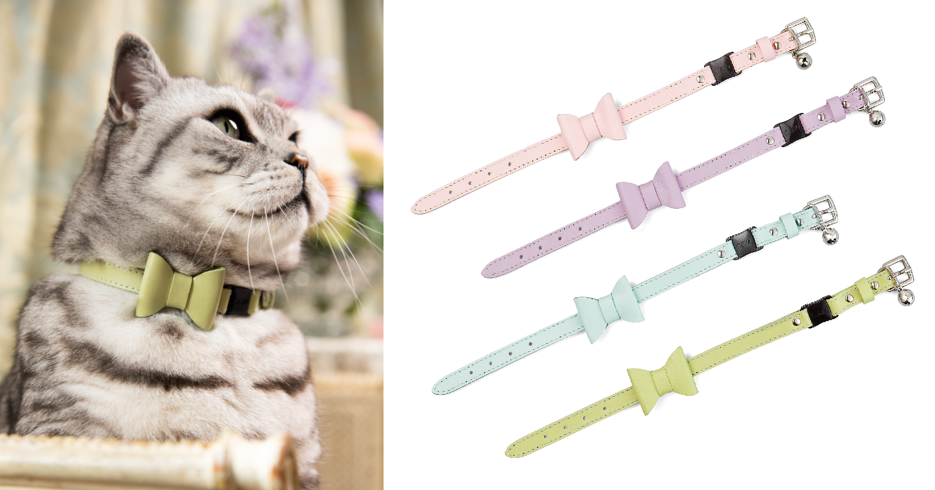 ＜チェシャ&ウェイン＞猫用首輪 各15,950円　※＜ハース＞での取り扱いとなります。