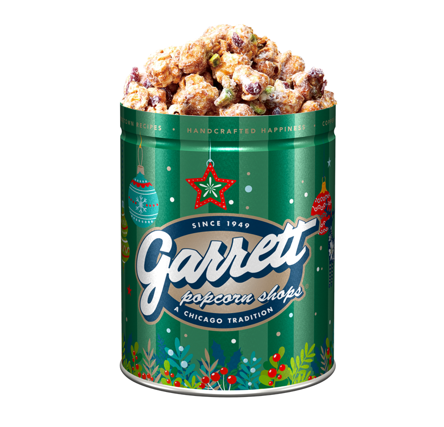 ＜ギャレット ポップコーン ショップス🄬＞ スノーホワイトピスタチオ （ホリデー缶） 1,800円 ■1階 北ブロック デリシャスコート※NEW