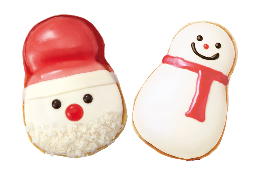 ＜クリスピー・クリーム・ドーナツ＞ 左：ミルククリームサンタ 335円 右：チョコレート スノーマン 314円 ■1階 北ブロック デリシャスコート ※11月25日（金）～12月22日（木）の販売