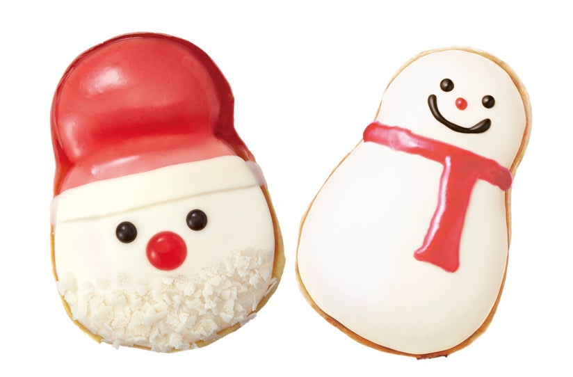 <クリスピー・クリーム・ドーナツ> 左:ミルククリームサンタ 335円 右:チョコレート スノーマン 314円 ■1階 北ブロック デリシャスコート ※11月25日(金)~12月22日(木)の販売
